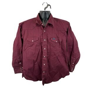 Vintage Wrangler Pearlsnap BrushPopper Heavyweight Cotton Western Shirt 2XL Red